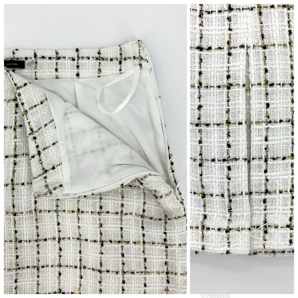 Tommy Hilfiger NWT Ivory Black Gold Plaid Tweed Mini Pencil Pocketed Skirt, 8 - Picture 14 of 16